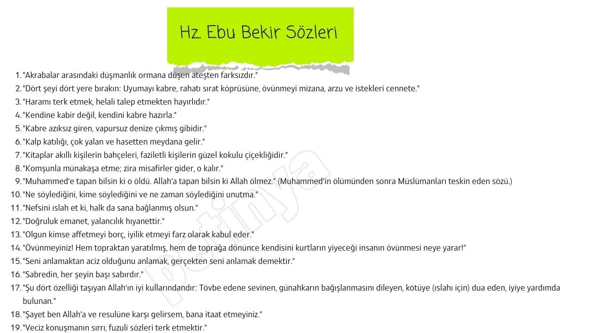 Hz. Ebu Bekir Sözleri