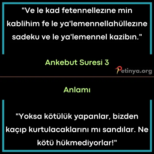 kisa ayetler ankebut suresi 3