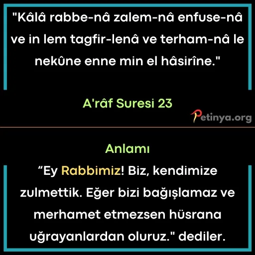 kisa ayetler araf suresi 23